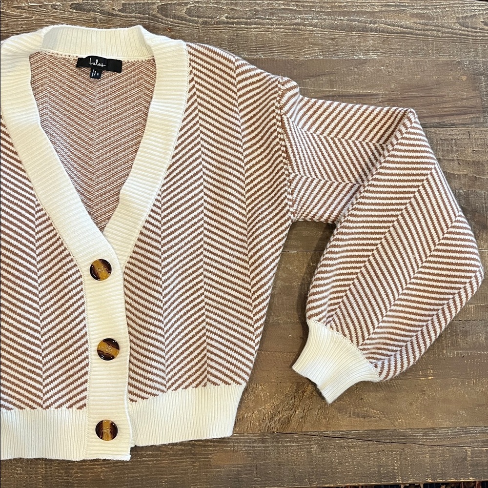 Lulus Brown & White Striped Button-Up Cardigan - Picture 6 of 8